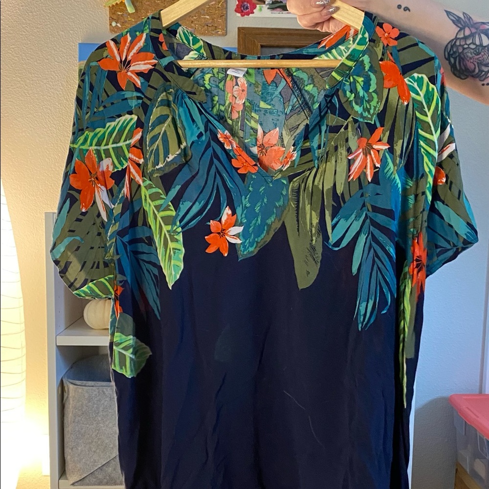 Old Navy Flowy Blouse, tropical print, XXL